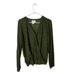 Maeve By Anthropologie Womens Long Sleeve Faux Wrap Blouse  Large